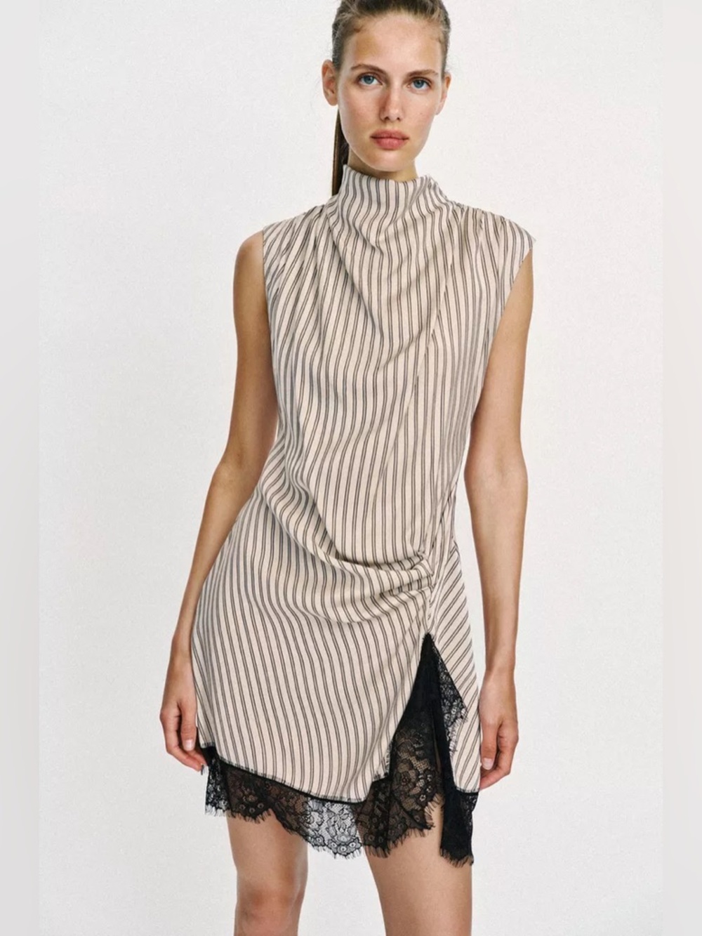 ZARA MINI COMBINATION STRIPED LACE MINI DRESS